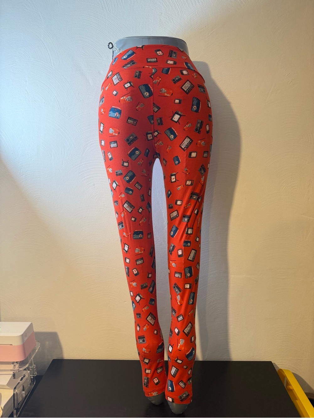 Lularoe Red Cassette Print High-Waist Leggings